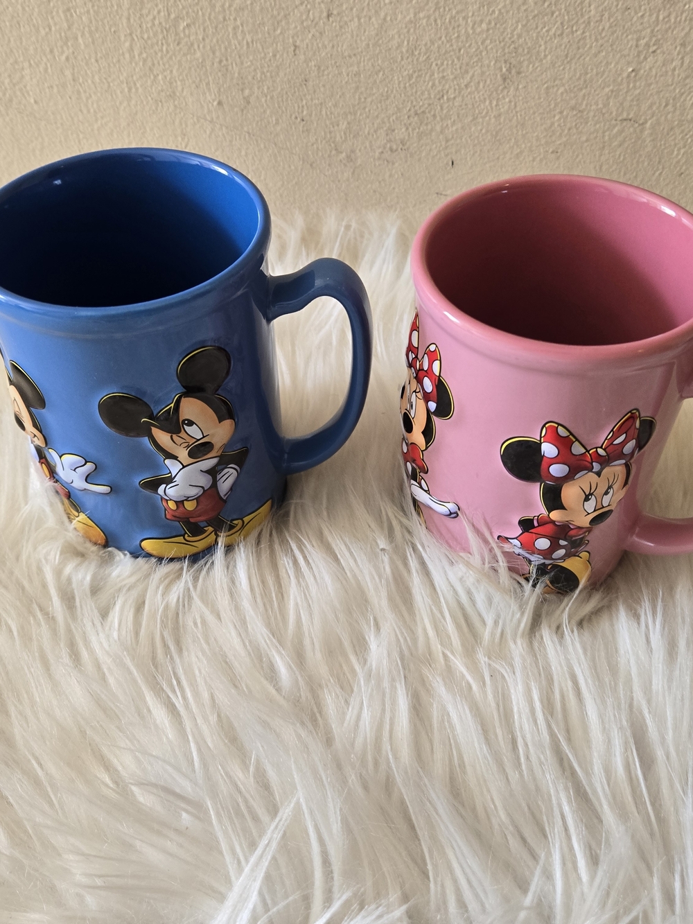 3D Walt Disney World Mickey & Minnie Ceramic Mug Set - Blue & Pink